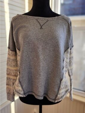 Free People Heather Gray Mixed-Texture Pullover